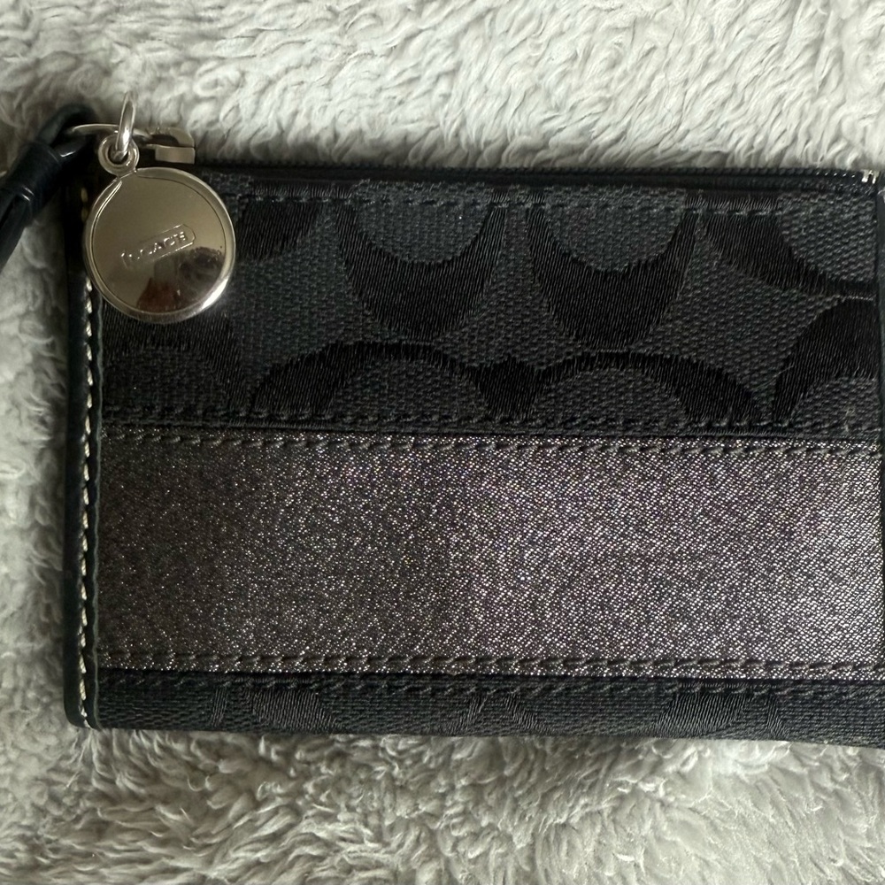 Coach Black and Silver Wristlet Card Holder